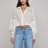 Kiera White Blouse with Blouson Sleeve